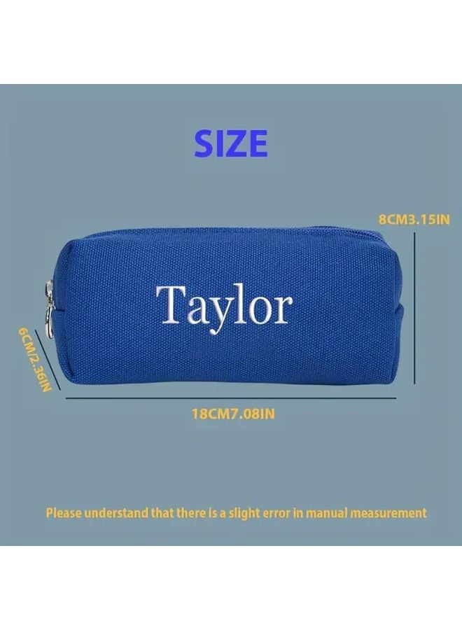 Grey Canvas Pencil Case With Zipper And Ring Handle For School Office Storage - Image 5